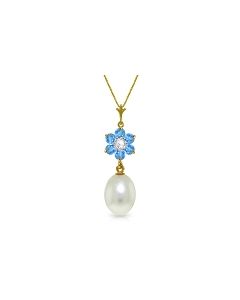 4.53 Carat 14K Gold Necklace Pearl, Blue Topaz Diamond
