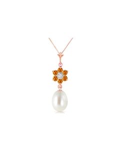 4.53 Carat 14K Rose Gold Necklace Natural Pearl, Citrine Diamond