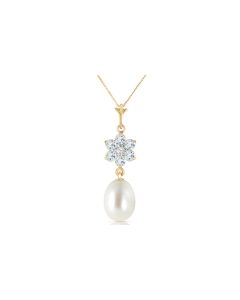 4.53 Carat 14K Gold Necklace Natural Pearl, Aquamarine Diamond