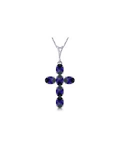1.5 Carat 14K White Gold Cross Necklace Natural Sapphire