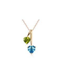 1.4 Carat Silver Hearts Necklace Natural Peridot Blue Topaz