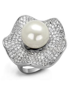 Ring Brass Rhodium Synthetic White Pearl
