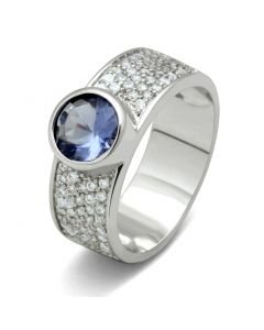 Ring Brass Rhodium Synthetic Light Sapphire Synthetic Glass