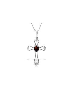 0.57 Carat 14K White Gold Cross Necklace Natural Diamonds Garnet