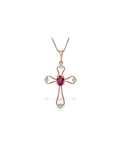 14K Rose Gold Cross Necklace w/ Natural Diamonds & Pink Topaz