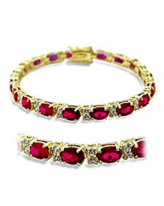 Bracelet Brass Gold Synthetic Ruby Garnet