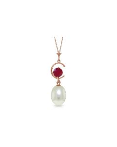 14K Rose Gold Necklace w/ Natural Pearl & Ruby