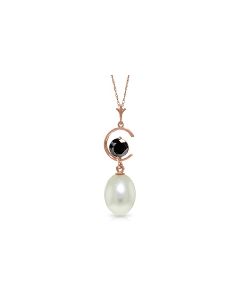 14K Rose Gold Necklace w/ Natural Pearl & Black Diamond