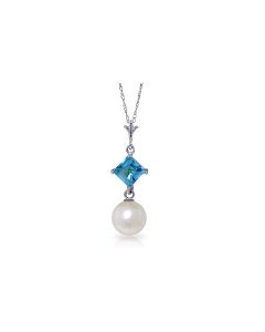 2.5 Carat 14K White Gold Eureka Blue Topaz Pearl Necklace