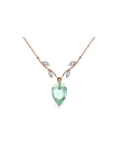 11.27 Carat 14K Rose Gold Necklace Diamond Briolette Blue Topaz