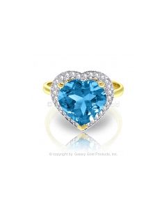 6.44 Carat 14K Gold Ring Diamond Heart Blue Topaz