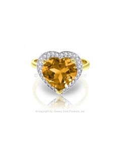 3.24 Carat 14K Gold Ring Diamond Heart Citrine