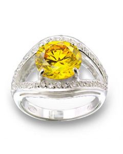 Ring 925 Sterling Silver High-Polished AAA Grade CZ Topaz Round