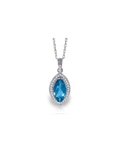2.4 Carat 14K White Gold Strong Link Blue Topaz Diamond Necklace