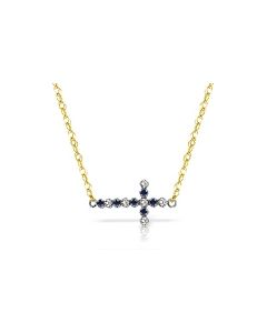 0.24 Carat 14K Gold Cross Necklace Diamond Sapphire