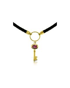 0.5 Carat 14K Gold Leather Key Necklace Pink Topaz