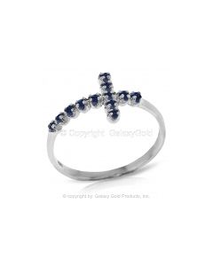 0.3 Carat 14K White Gold Cross Ring Natural Sapphire