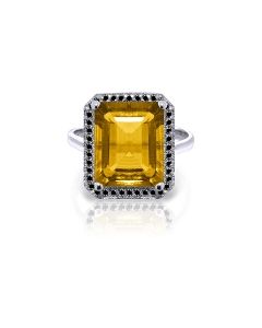 14K White Gold Ring w/ Natural Black Diamonds & Citrine