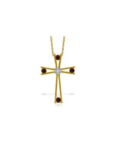 14K Gold Cross Necklace w/ Natural Diamond & Garnets