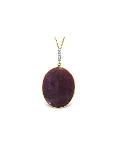 14K Gold Necklace w/ Diamonds & Oval Checkerboard Cut Dyed Ruby