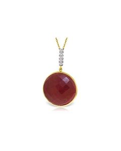 14K Gold Necklace w/ Diamonds & Checkerboard Cut Dyed Round Ruby