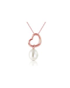 14K Rose Gold Heart Necklace w/ Dangling Natural Pearl