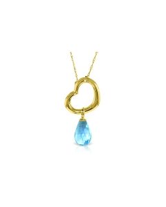 14K Gold Heart Necklace w/ Dangling Natural Blue Topaz