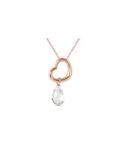 14K Rose Gold Heart Necklace w/ Dangling Natural White Topaz