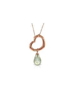 14K Rose Gold Heart Necklace w/ Dangling Natural Green Amethyst