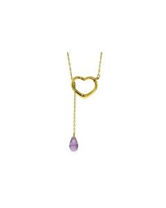 14K Gold Heart Necklace w/ Drop Briolette Natural Amethyst