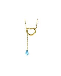 14K Gold Heart Necklace w/ Drop Briolette Natural Blue Topaz