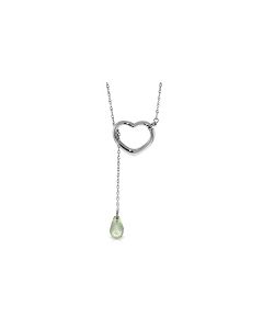 14K White Gold Heart Necklace w/ Drop Briolette Natural Green Amethyst