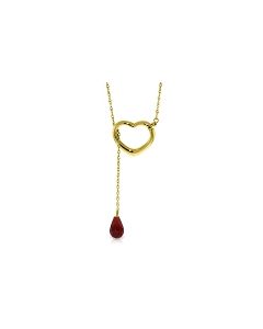 14K Gold Heart Necklace w/ Drop Briolette Natural Ruby