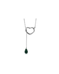 14K White Gold Heart Necklace w/ Drop Briolette Natural Emerald