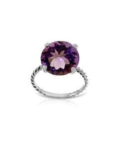 14K White Gold Ring Natural 12 mm Round Amethyst Jewelry