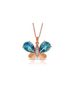14K Rose Gold Butterfly Natural Diamond & Blue Topaz Necklace