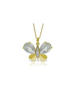 14K Gold Butterfly Necklace w/ Natural Diamonds & White Topaz