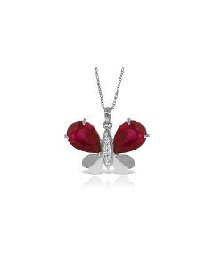 14K White Gold Butterfly Necklace Natural Diamond & Ruby Certified