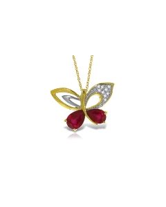 14K Gold Butterfly Diamond & Ruby Necklace