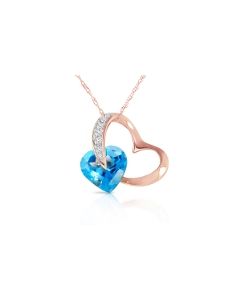 14K Rose Gold Heart Necklace w/ Natural Diamonds & Blue Topaz