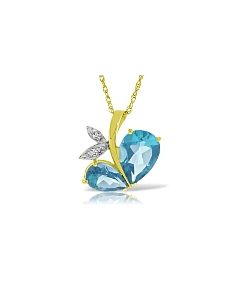 14K Gold Modern Heart Necklace w/ Natural Diamond & Blue Topaz