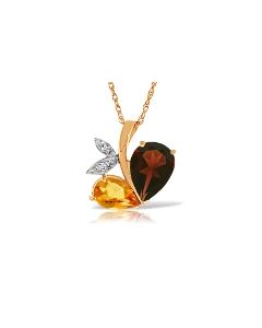 14K Rose Gold Modern Heart Necklace Combination Of Garnet, Citrine & Diamonds