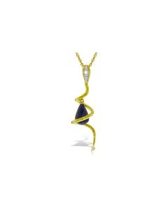14K Gold Snake Necklace w/ Dangling Briolette Dyed Sapphire & Diamond