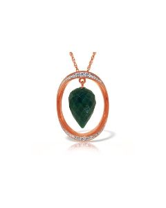 14K Rose Gold Necklace w/ Diamonds & Briolette Pointy Drop Dyed Green Sapphire