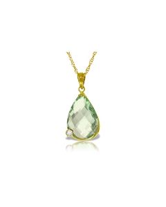 14K Gold Necklace w/ Briolette Checkerboard Cut Green Amethyst & Diamond