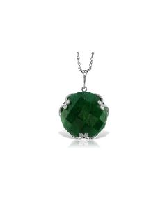 14K White Gold Necklace w/ Checkerboard Cut Round Dyed Green Sapphire