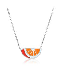 Sterling Silver 18 inch Necklace with Enameled Orange Slice-18''