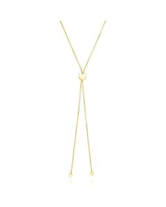 14k Yellow Gold Adjustable Heart Style Lariat Necklace-24''