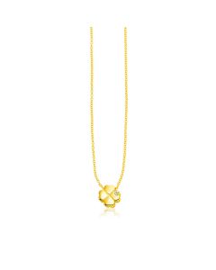 14k Yellow Gold Polished Four Leaf Clover Necklace with Diamond-18''