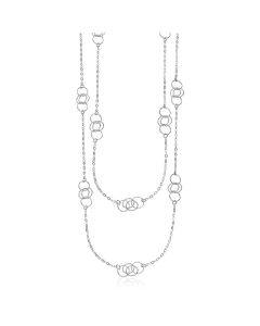 Sterling Silver 36 inch Two Strand Necklace with Interlocking Circle Stations-36''